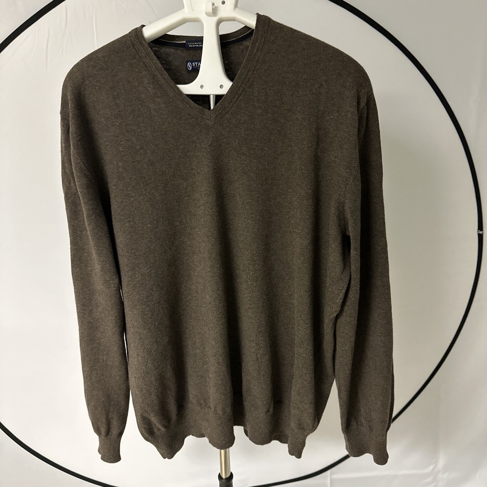 Stanford Signature Men's Sz XL Sweater Cashmere Blend Brown V-Neck